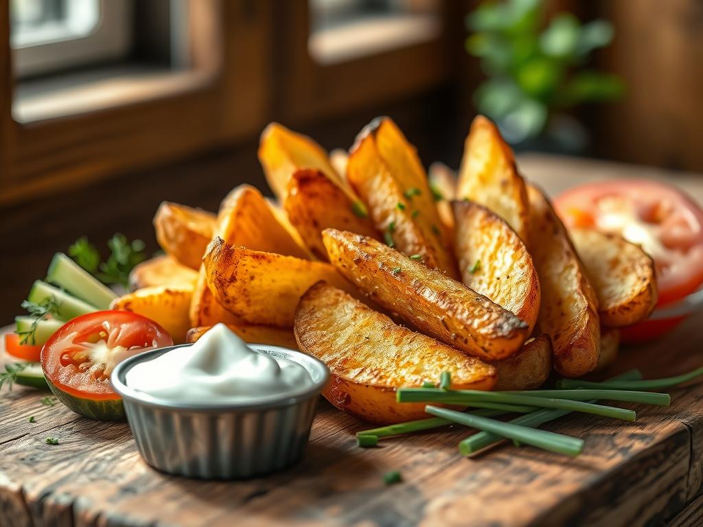 Kartoffelecken mit verschiedenen Beilagen